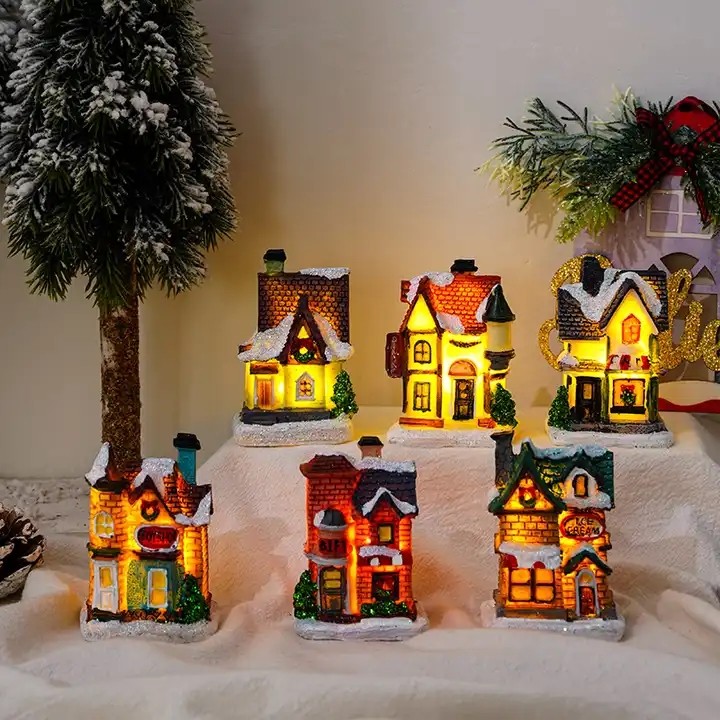 Christmas Village Resin House Lamp
